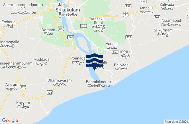 Carte des horaires des marées pour Srikakulam, India