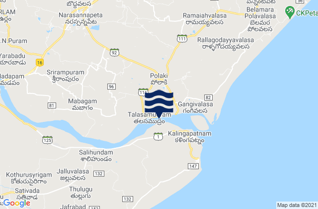 Carte des horaires des marées pour Srīkākulam, India