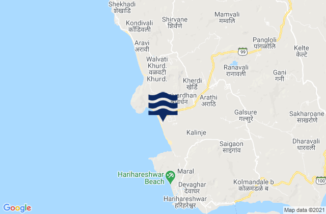 Carte des horaires des marées pour Srīvardhan, India