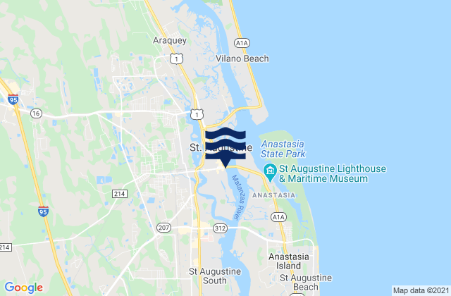 Carte des horaires des marées pour St Augustine city dock, United States