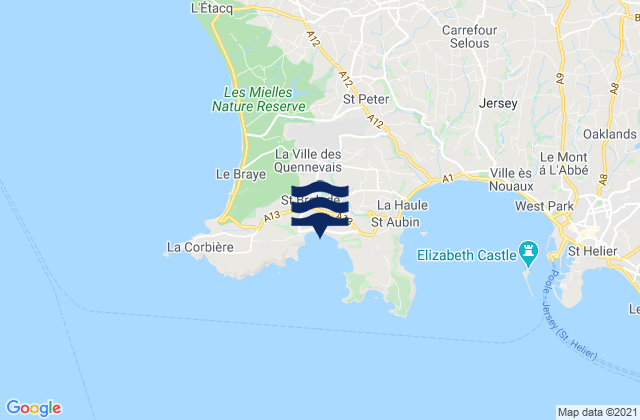 Carte des horaires des marées pour St Brelades Bay Beach, France