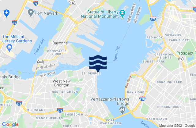 Carte des horaires des marées pour St George Staten Island, United States