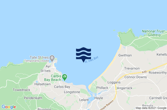 Carte des horaires des marées pour St Ives Bay Beach, United Kingdom