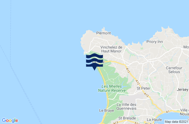 Carte des horaires des marées pour St Ouen Bay Beach, France