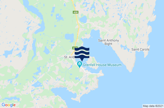 Carte des horaires des marées pour St. Anthony, Canada