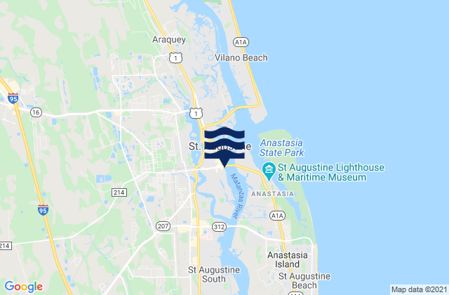 Carte des horaires des marées pour St. Augustine (City Dock), United States