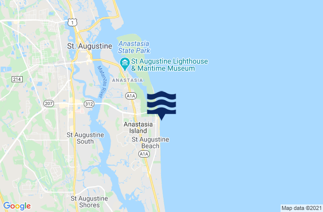 Carte des horaires des marées pour St. Augustine Beach, United States