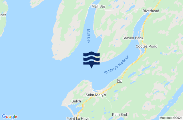 Carte des horaires des marées pour St. Mary's Harbour, Canada