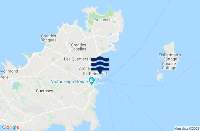 Carte des horaires des marées pour St. Peter Port (Guernsey), France