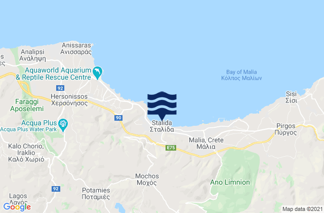 Carte des horaires des marées pour Stalís, Greece