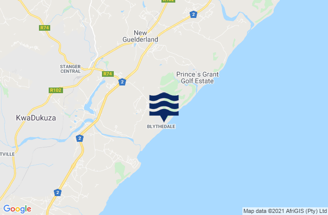 Carte des horaires des marées pour Stanger Beach, South Africa