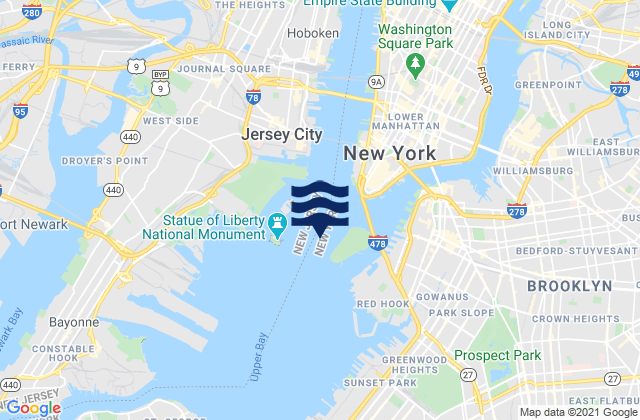 Carte des horaires des marées pour Statue of Liberty east of, United States