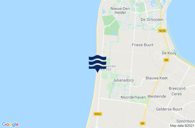 Carte des horaires des marées pour Strandslag Julianadorp, Netherlands