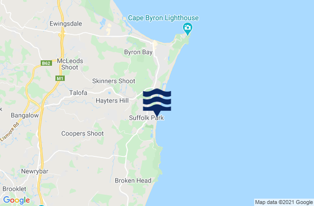 Carte des horaires des marées pour Suffolk Park, Australia