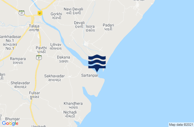 Carte des horaires des marées pour Sultanpur, India