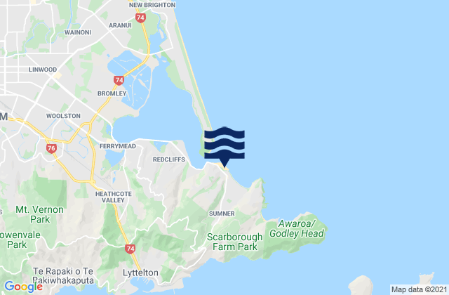 Carte des horaires des marées pour Sumner Beach, New Zealand