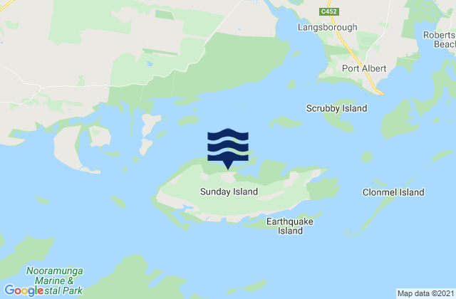 Carte des horaires des marées pour Sunday Island, Australia