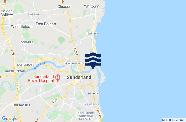 Carte des horaires des marées pour Sunderland, United Kingdom