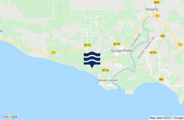 Carte des horaires des marées pour Sungai Pelek New Village, Malaysia