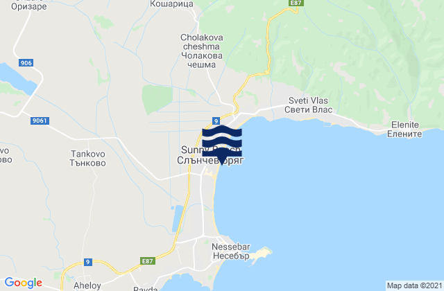 Carte des horaires des marées pour Sunny Beach, Bulgaria
