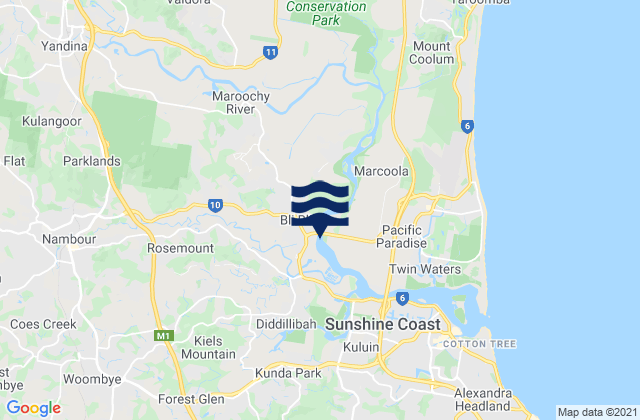 Carte des horaires des marées pour Sunshine Coast, Australia