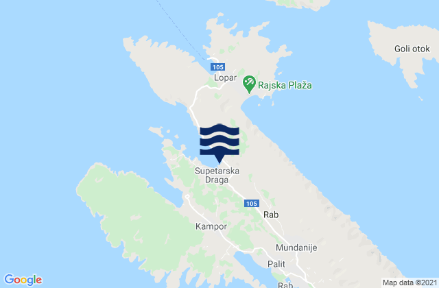 Carte des horaires des marées pour Supetarska Draga, Croatia