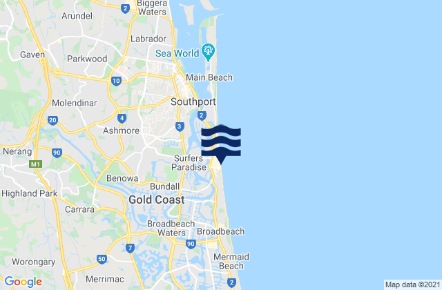 Carte des horaires des marées pour Surfers Paradise Beach, Australia