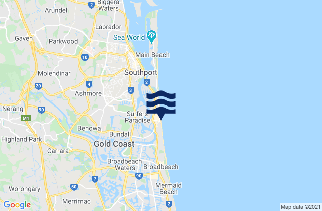 Carte des horaires des marées pour Surfers Paradise, Australia