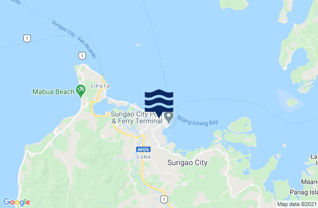 Carte des horaires des marées pour Surigao, Philippines