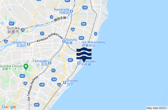Carte des horaires des marées pour Suzuka-shi, Japan