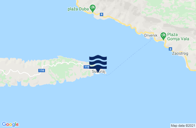 Carte des horaires des marées pour Sućuraj, Croatia