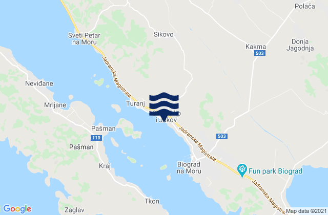 Carte des horaires des marées pour Sveti Filip i Jakov, Croatia