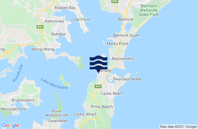Carte des horaires des marées pour Swansea Point, Australia