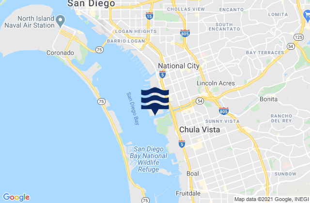 Carte des horaires des marées pour Sweetwater Channel San Diego Bay, United States