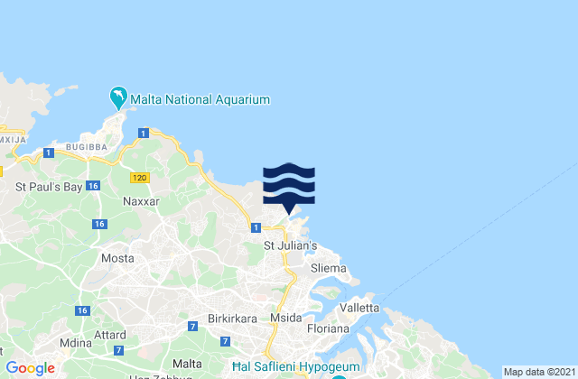 Carte des horaires des marées pour Swieqi, Malta