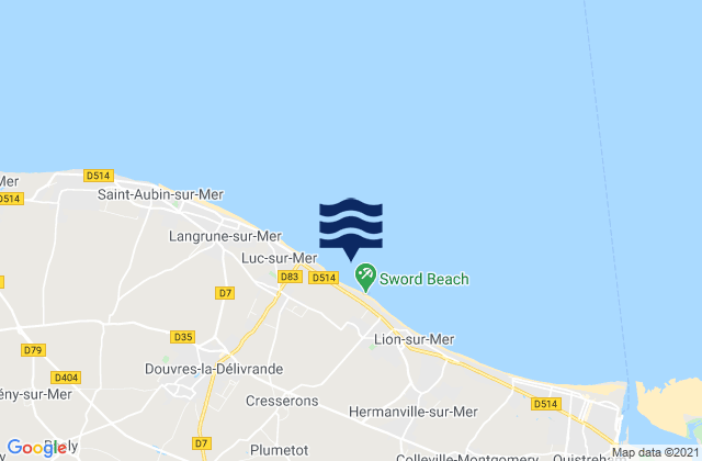 Carte des horaires des marées pour Sword Beach, France