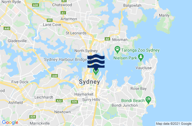 Carte des horaires des marées pour Sydney (Fort Denison), Australia