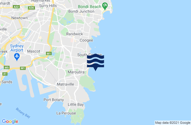 Carte des horaires des marées pour Sydney (Maroubra), Australia
