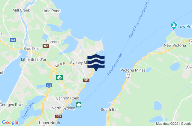 Carte des horaires des marées pour Sydney Mines, Canada