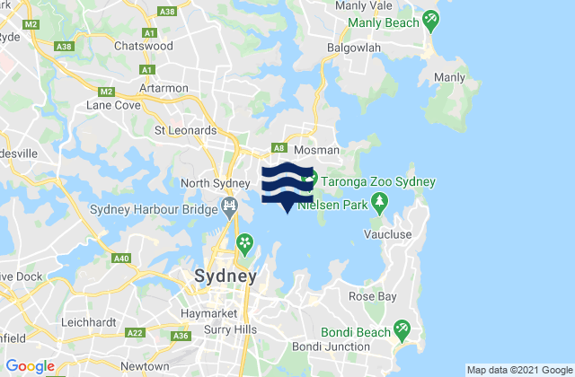 Carte des horaires des marées pour Sydney, Australia