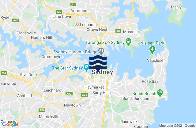 Carte des horaires des marées pour Sydney, Australia