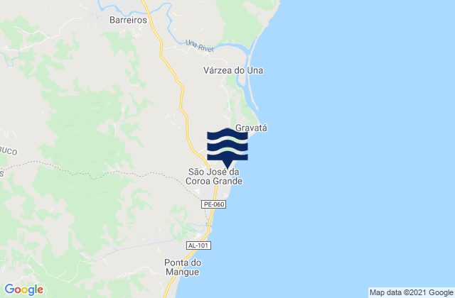 Carte des horaires des marées pour São José da Coroa Grande, Brazil