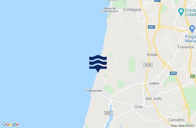 Carte des horaires des marées pour São João, Portugal