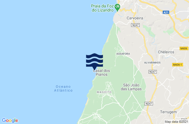 Carte des horaires des marées pour São João das Lampas, Portugal