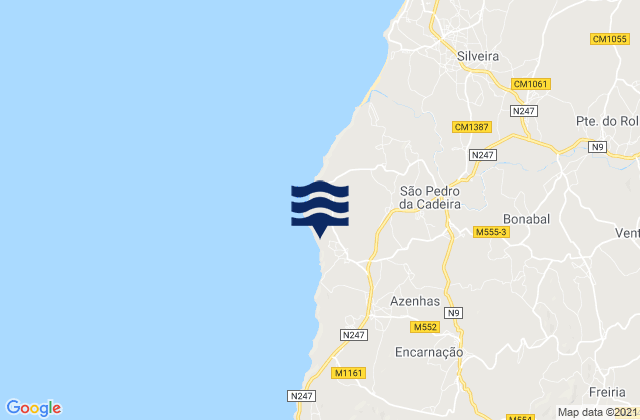 Carte des horaires des marées pour São Pedro da Cadeira, Portugal