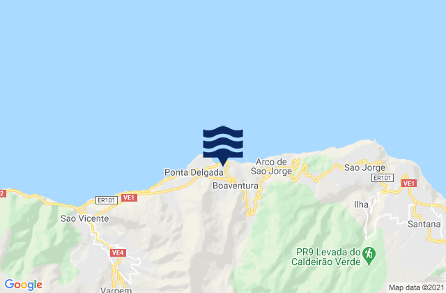 Carte des horaires des marées pour São Vicente, Portugal