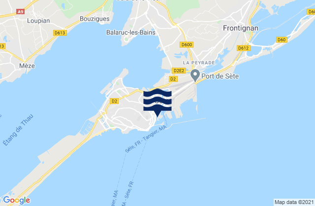 Carte des horaires des marées pour Sète, France