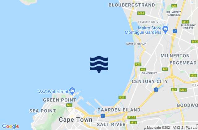 Carte des horaires des marées pour Table Bay, South Africa