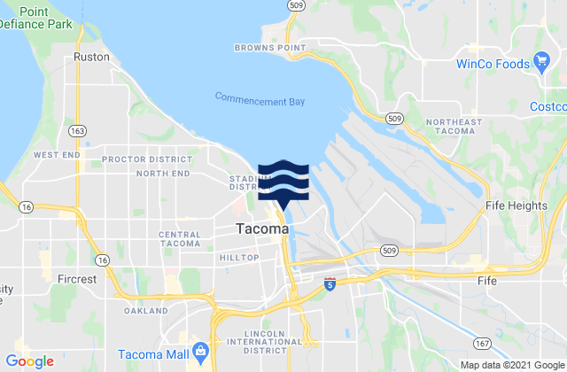 Carte des horaires des marées pour Tacoma, United States