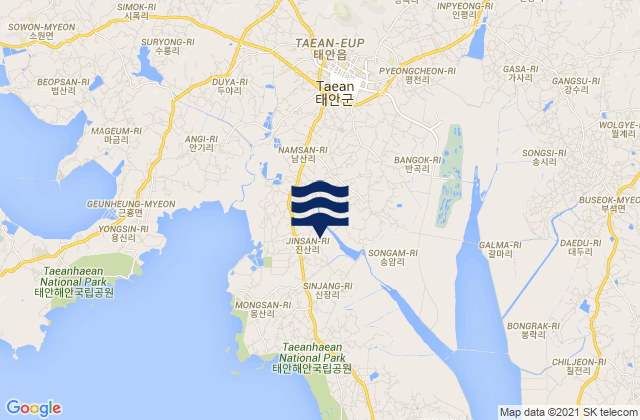 Carte des horaires des marées pour Taean-gun, South Korea